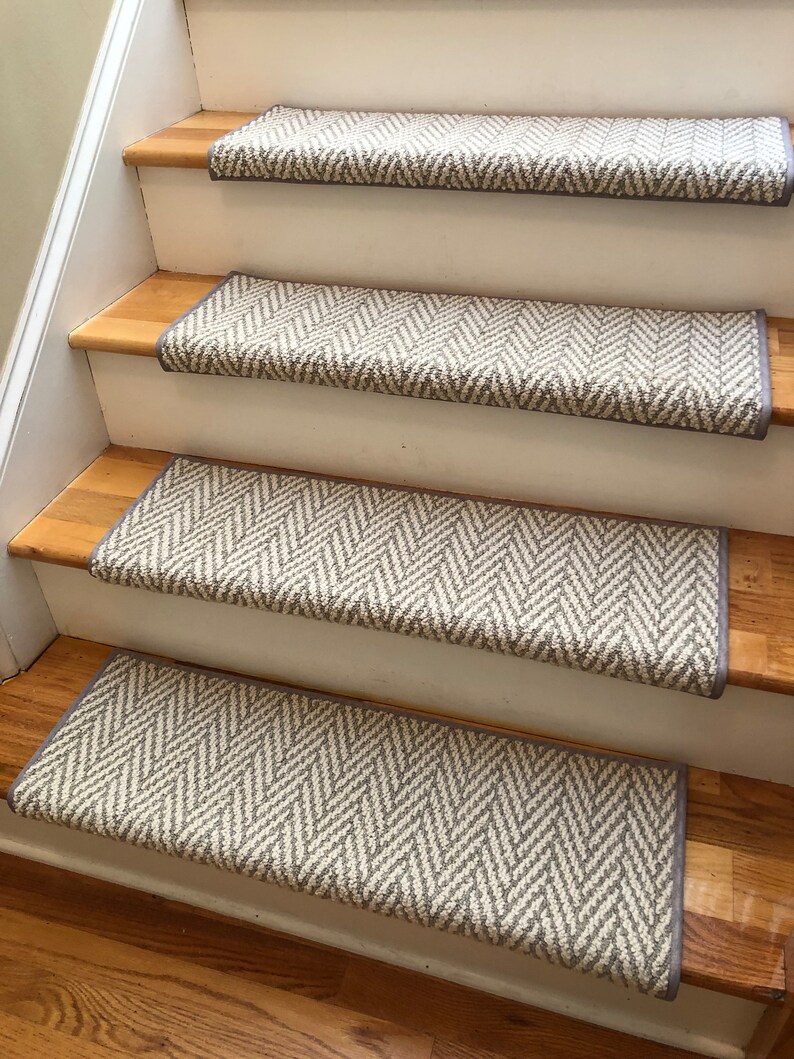 Only Natural Misty Dawn Herringbone Pattern Padded True Bullnose® Carpet Stair Tread Sold Each image 2