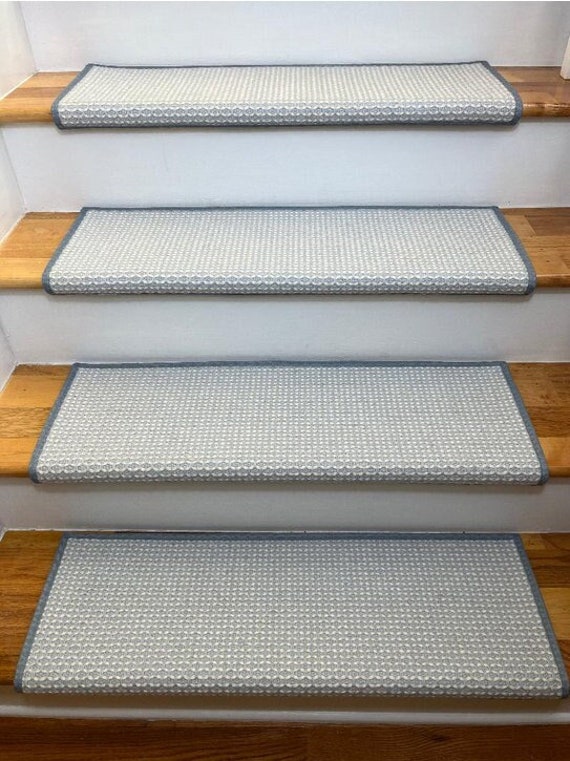 Ready to Ship! Clearwater Sky 100% Wool True Bullnose® Padded Carpet Stair Tread 35" wide by 10" deep  (Sold Per Step/Each)