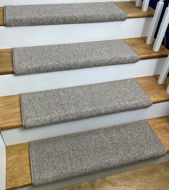 Bristol Park Greystone (plus other colors) 100% Wool! True Bullnose® Padded Carpet Stair Tread (Sold Each)