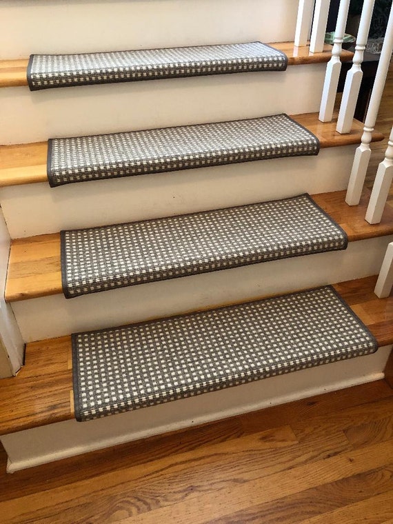 Ready to ship! Grand Junction Light Grey 100% Wool True Bullnose® Carpet Stair Treads 31" wide by 10" deep (Sold Each)