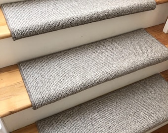 Big Sky Flint/Light Grey (Plus other colors) 100% Wool True Bullnose® Padded Carpet Stair Tread JMish (Sold Per Step/Each)