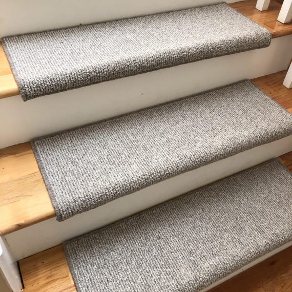 Big Sky Flint/Light Grey (Plus other colors) 100% Wool True Bullnose® Padded Carpet Stair Tread JMish (Sold Per Step/Each)