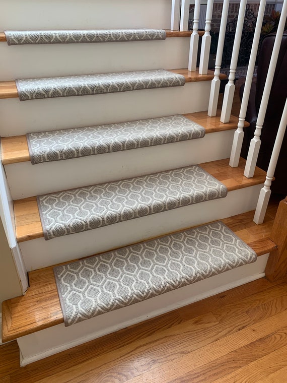 Shoreline Dove Flat Woven 100% Wool True Bullnose® Carpet Stair Tread Runner Replacement Style Comfort & Safety (Sold Each)