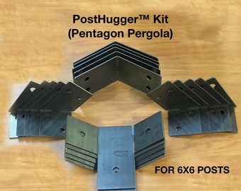PostHugger™ 20Pc Pentagon Pergola Bracket Set: 6x6 Posts, Raw Steel Made in USA