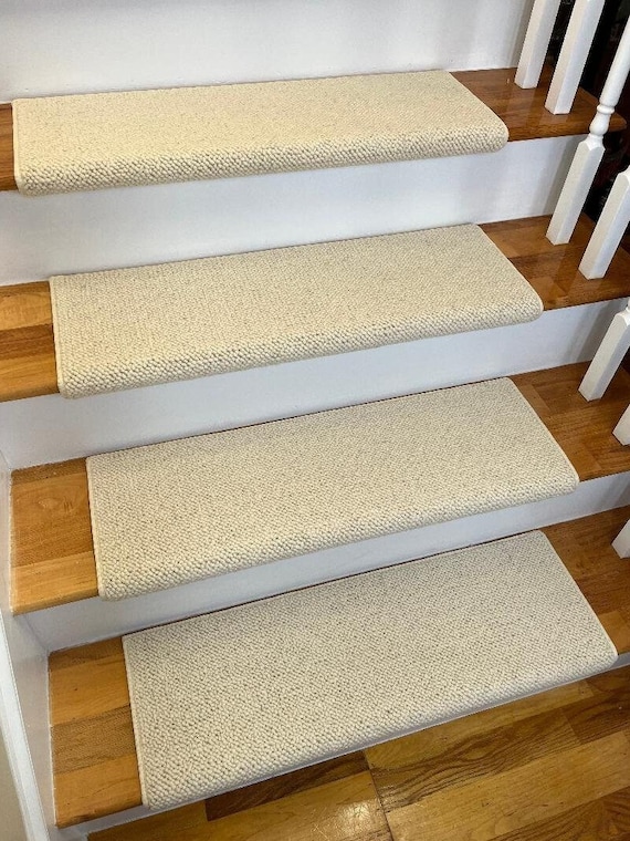 50% OFF SALE BOX Set! Set of 14 JMish Alfa Linen 100 percent  Wool True Bullnose® Padded Stair Treads 27" wide X 10" deep