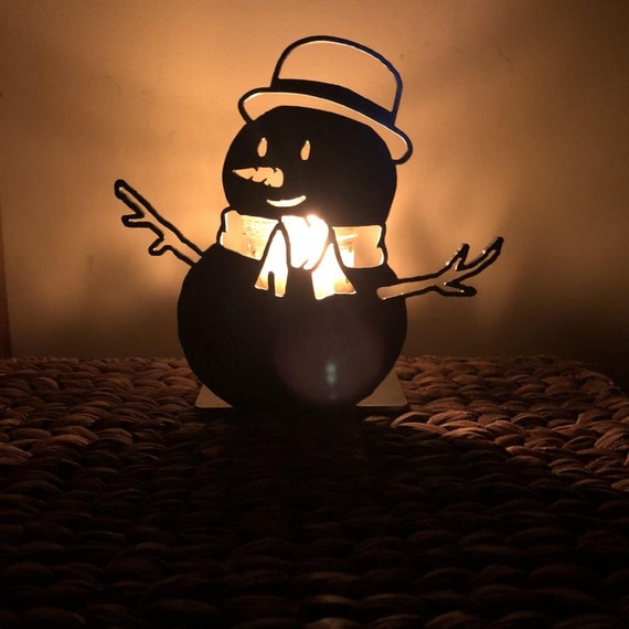 Jolly Snowman Solid Metal Candle Holder Illuminated Luminary Projector Shadow for All Candles & Tealights