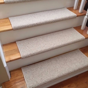 JMish Alfa Beige 100% Wool True Bullnose® Padded Carpet Stair Tread JMish (Sold Per Step/Each)