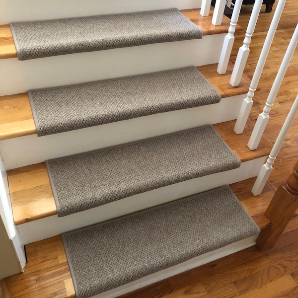 Windsor Driftwood 100% Wool True Bullnose® Padded Carpet Stair Tread JMish Dog Cat Pet Safety Runner Replacement (Sold Per Step/Each)