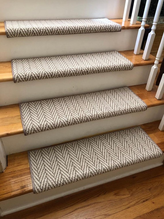 Only Natural Plaza Taupe Herringbone Pattern Padded True Bullnose® Carpet Stair Tread Sold Each