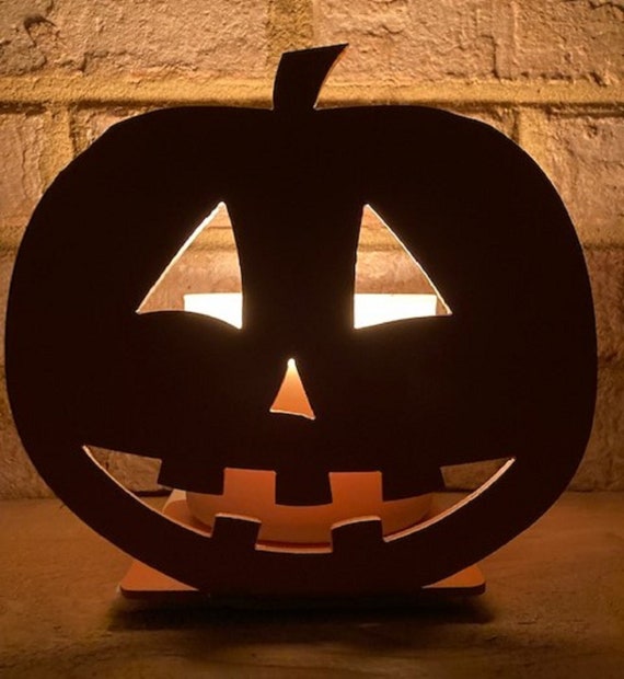 Smiling Pumpkin- Black Solid Metal Candle Holder Illuminated Luminary Projector Shadow for All Candles & Tealights!