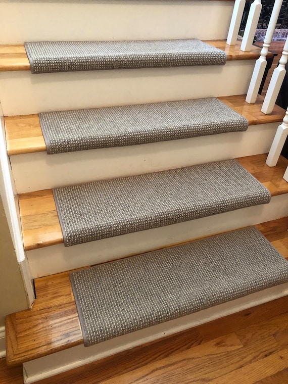 Ready to ship! Adderbury Granite/Ivory EccoTex Wool! - True Bullnose® Padded Stair Treads 27" wide X 10" deep (sold individually)