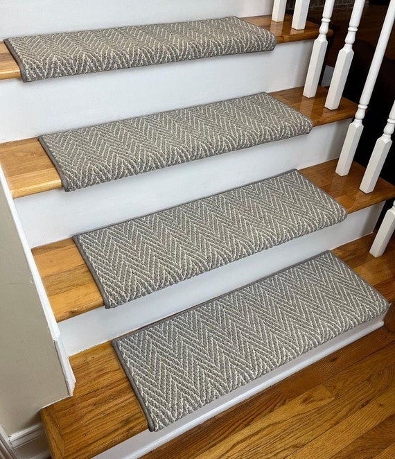 Only Natural II Luminary Herringbone Pattern Padded True Bullnose® Carpet Stair Tread Sold Each