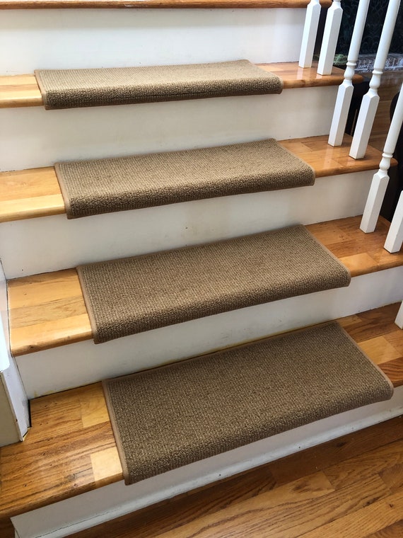 Open Box Sale! Set of 15 Charade Toffee 100% New Zealand Wool! - True Bullnose® Stair Treads 27" Wide x 10" Deep