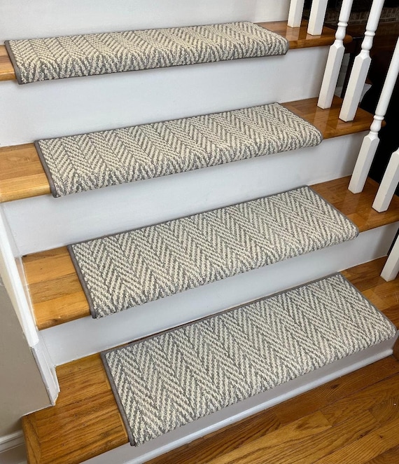 Only Natural Silver Spruce Herringbone Pattern Padded True Bullnose® Carpet Stair Tread Sold Each