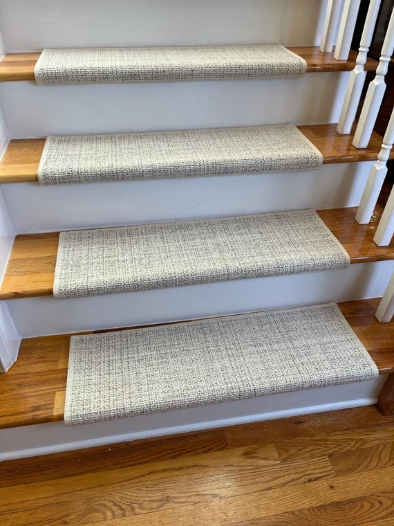 Newport Salt 100% Wool! True Bullnose® PADDED Carpet Stair Tread Runner Replacement for Style, Comfort and Safety (Sold Each)