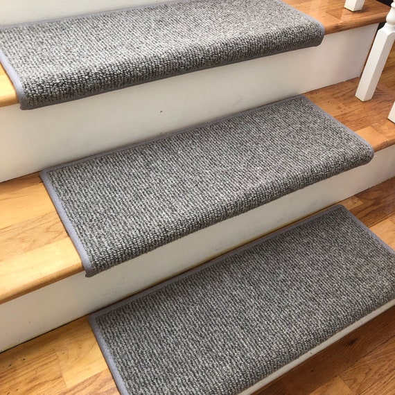 Big Sky Medium Light Grey 100% Wool True Bullnose® Padded Carpet Stair Tread JMish Step Comfort Safety Dog Pet Runner (Sold Per Step/Each)