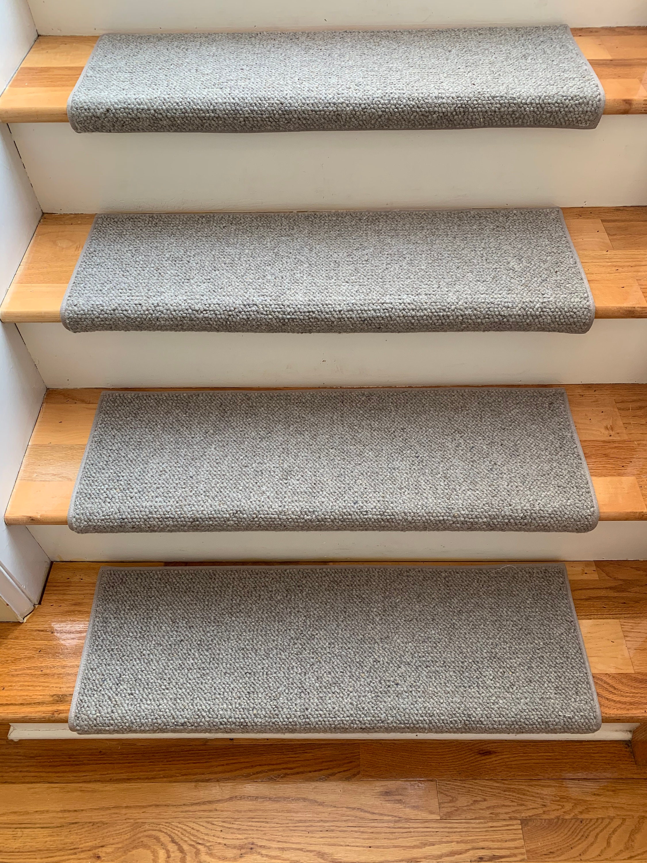 Tape Free Bullnose Carpet Stair Treads | Stairs with Carpet Treads | Stair Step Rug | Carpet for Stairs | Stair Treads Indoor Set of 14 Light Grey