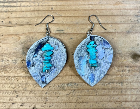 Cowhide Stone Dangle Earrings