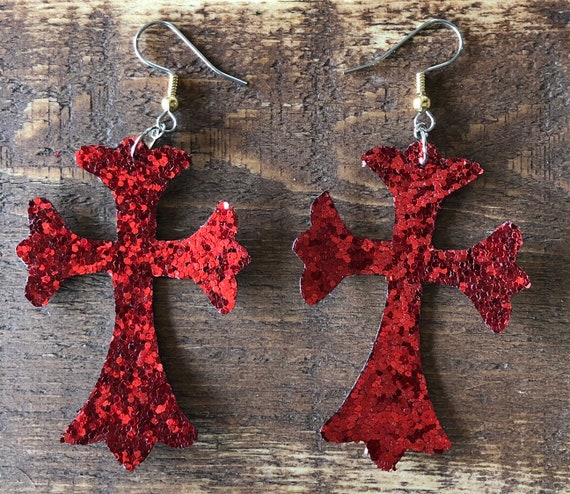Cross Chunky Glitter Earrings