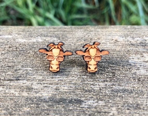 Cow Earring Studs Wood
