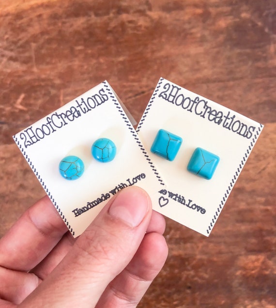 Turquoise Studs - Synthetic Turquoise Howlite Stone