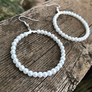 Faux Pearl Beaded Hoop Earrings