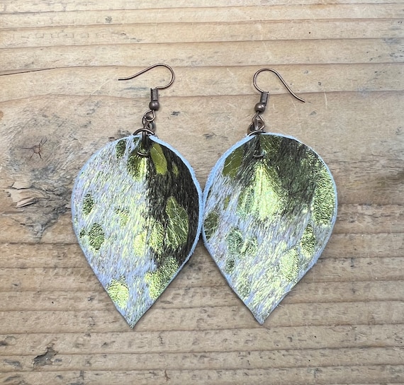 Cowhide Earrings Reverse Teardrop Handmade