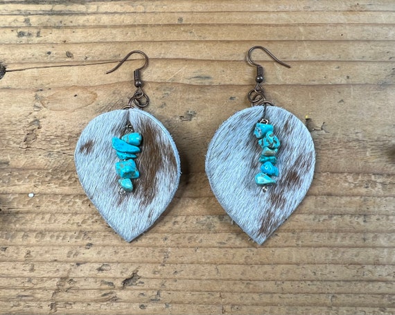 Cowhide Stone Dangle Earrings