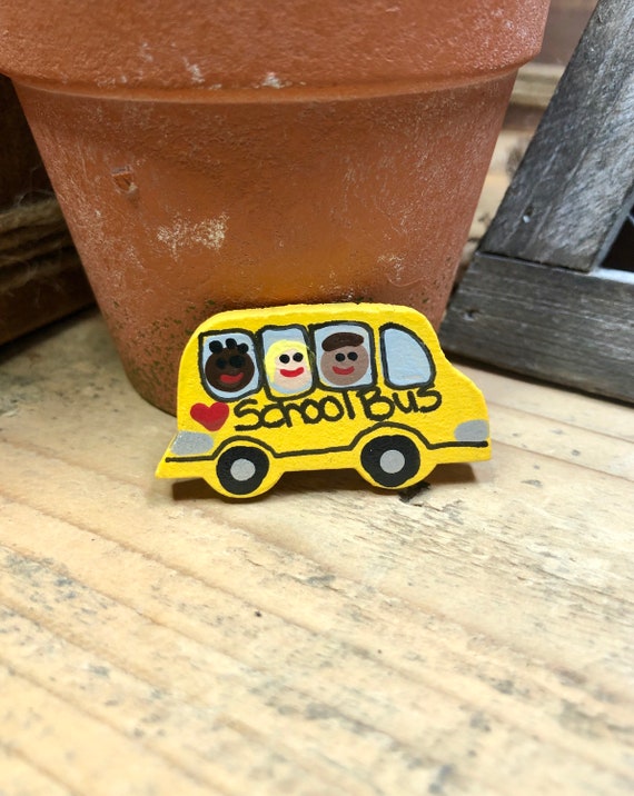 Yellow School Bus Teacher Handmade Wood Pin