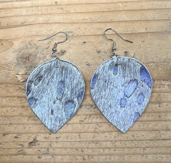 Cowhide Earrings Reverse Teardrop Handmade