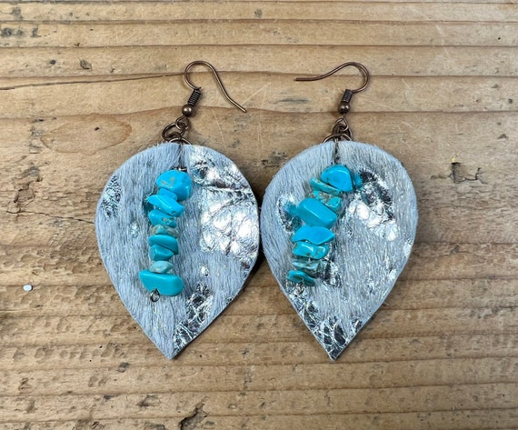 Cowhide Stone Dangle Earrings