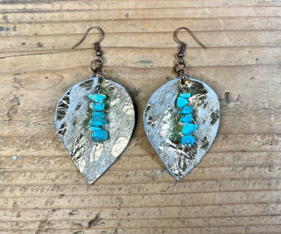 Cowhide Stone Dangle Earrings