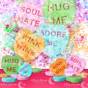 Valentine Candy Hearts Digital Backdrop