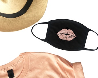 Lips face mask, Gold lips face mask, Rose Gold Lips face mask, feminine face mask, Social Distancing Babe, makeup face mask, kiss face mask
