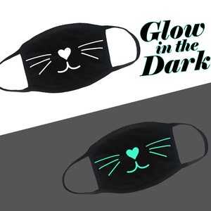 Máscara facial de gato que brilha no escuro, máscara facial de gatinho, máscara facial de bigodes de gato, máscara facial com tema de gato, máscara facial de gato brilhante, máscara facial de gato de Halloween