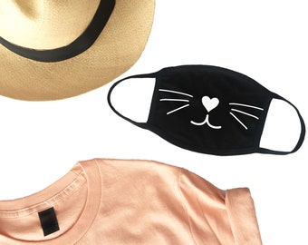 Cat face mask, Kitten face mask, Meow face mask, Whiskers face mask, Social Distancing Babe, cat theme face mask, rose gold cat face mask