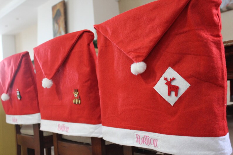 Personalized Christmas Santa Hat Chair Covers Name Pach Etsy