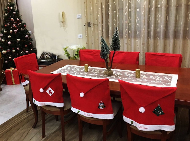 Personalized Christmas Santa Hat Chair Covers Name Pach Etsy