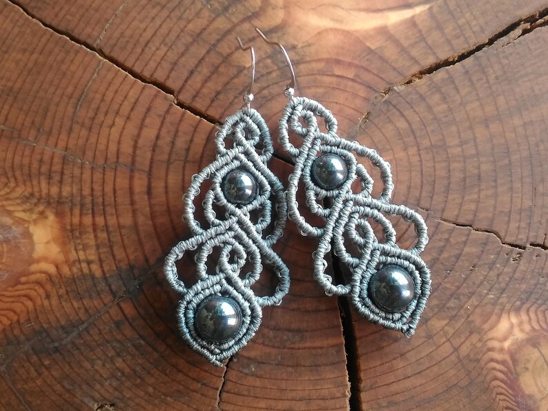 Macrame Earrings lace Black Heart pattern Romantic style Free Etsy