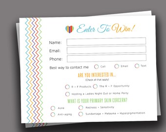 Rodan and Fields Enter to Win, R + F Info Request Cards, Instant Download, R + F Door Prize, Raffle Ticket, For Independent Consultants 04