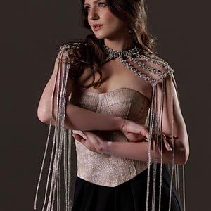 Crystal Shoulder Necklace, Rhinestone Shoulder Jewelry, Bridal Body Chain, Wedding Shoulder Drape, Statement Fringe Necklace