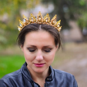 Koninklijke gouden bruiloft tiara voor de koningin Strass gouden kristallen bruidskroon Bruids gouden tiara
