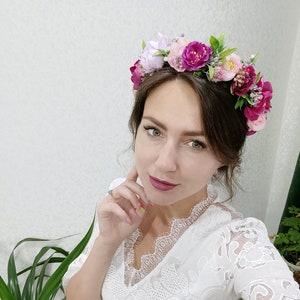 Spring flower crown with crystal beads Boho floral crown Flower headband Flower Tiara Flower girl Crown Floral Hair Wreath Boho crown