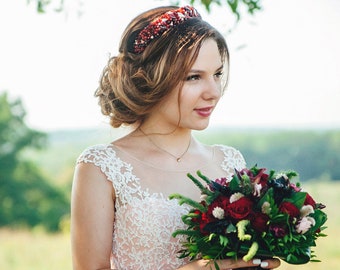 Burgundy Wedding Tiara: Gothic Crystal Bridal Headpiece