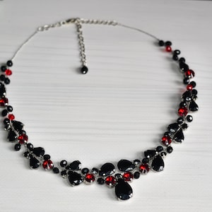 Zwarte en rode strass-ketting, gotische huwelijkssieraden