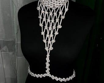 Bruidssteentjes trouwsieraden, boho-festivaloutfit, kristallen bodyketting, delicate schouderketting