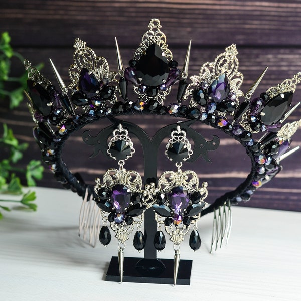 Gothic Hochzeitskrone mit Dornen Hexen schwarze Krone im Gothic Stil, schwarze Krone, Gothic Tiara, Schwarz-rote Tiara, Halloween Krone