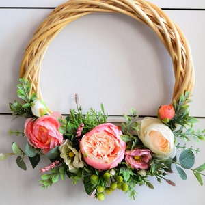 Floral flower wreath Peony wreath Floral flower wreath Front door wreath Handmade spring wreath Pink peony wreath Wedding Decor