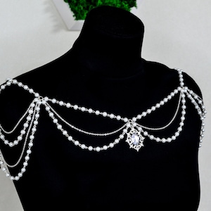 Pearl wedding shoulder necklace Pearl bridal shoulder necklace Bridal shoulder necklace Art deco necklace Black wedding necklace