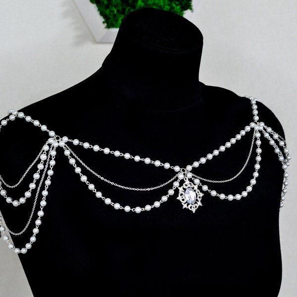 Pearl wedding shoulder necklace Pearl bridal shoulder necklace Bridal shoulder necklace Art deco necklace Black wedding necklace